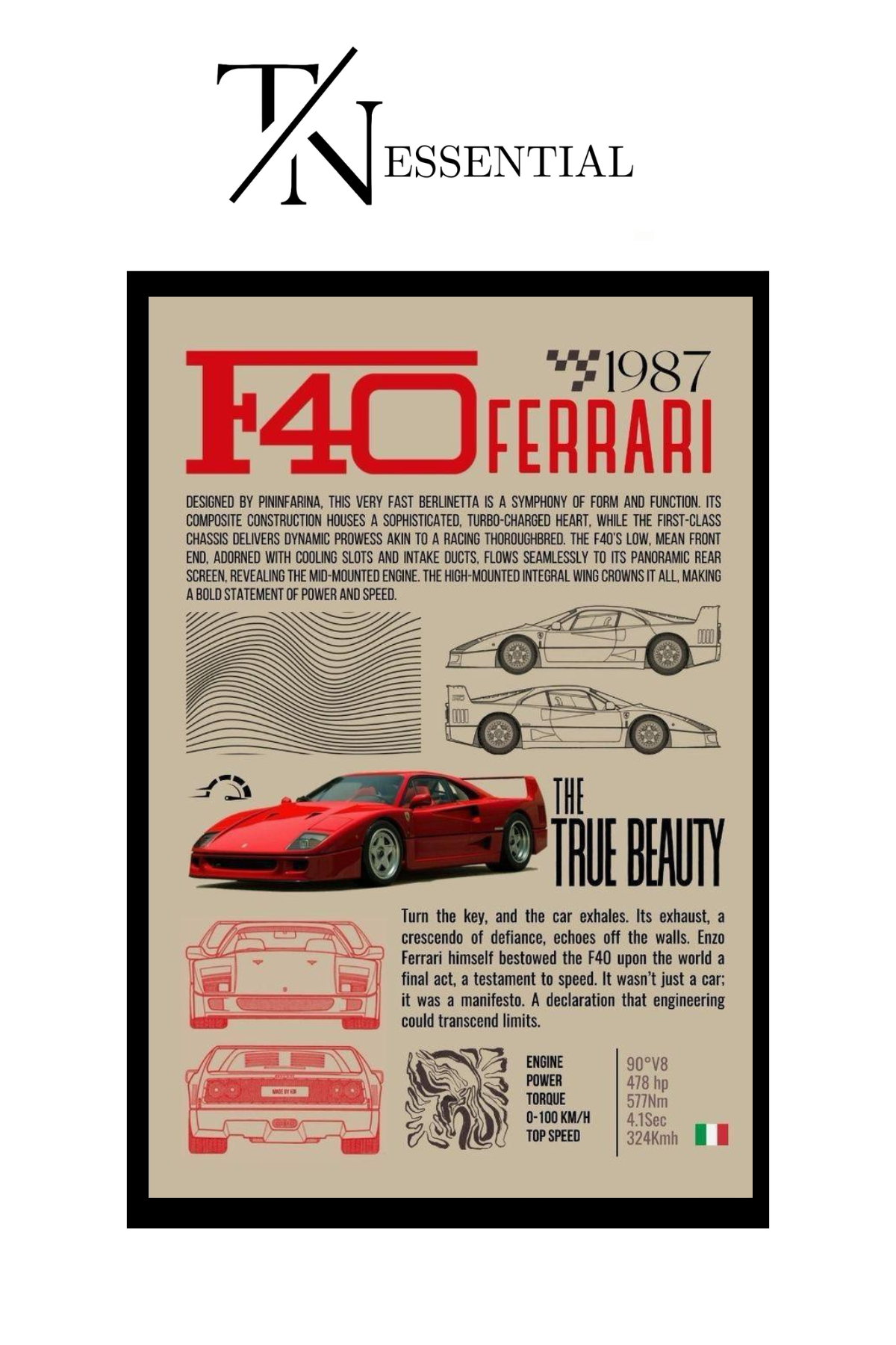 FERARI F 40 CANVAS POSTER