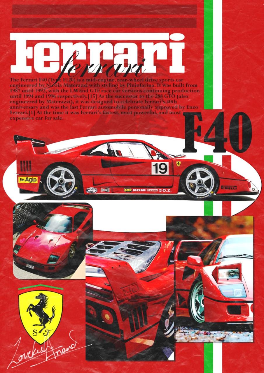 FERRARI F40 CANVAS POSTER