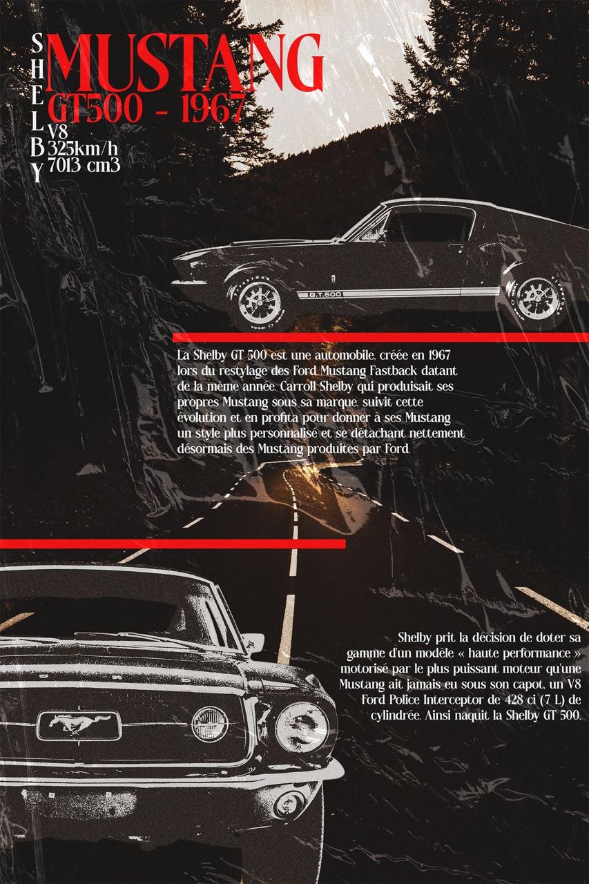 MUSTANG GT 500 1967 CANVAS POSTER