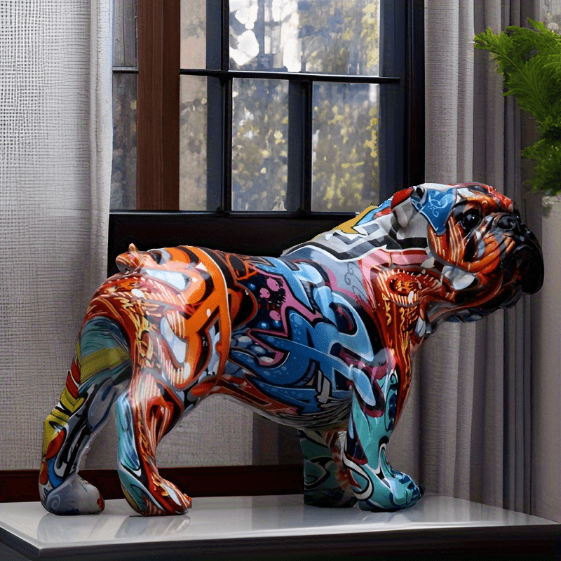 Tnessential Unique 2026 Design Resin Bulldog with Vibrant Graffiti Art 3D Decor