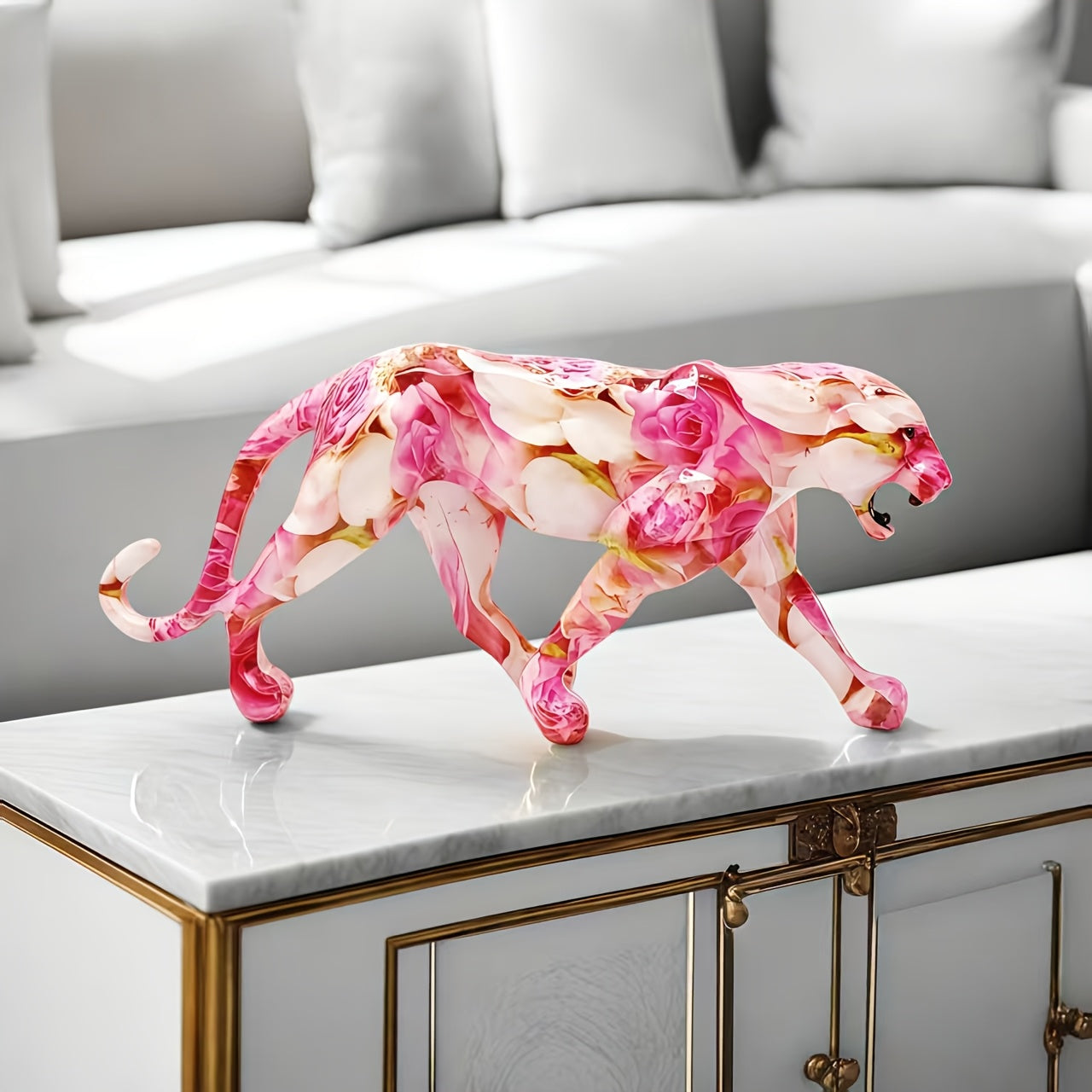 Tnessential High-end Pink Patterned Cheetah Statue 3D Decor