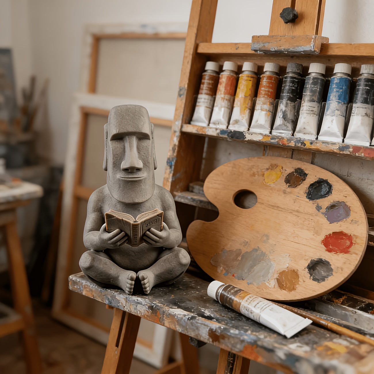 Tnessential Reading Moai Statue Ornament 3D Decor