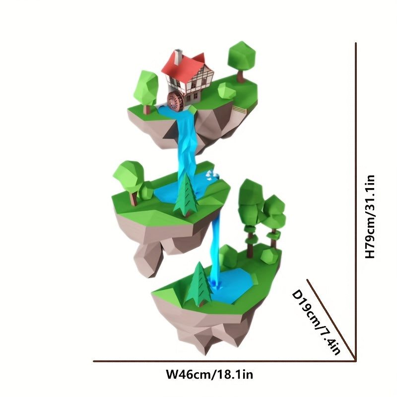 Tnessential Diy Soaring Island Waterfall Geometric Paper Model Needs to 3D Decor