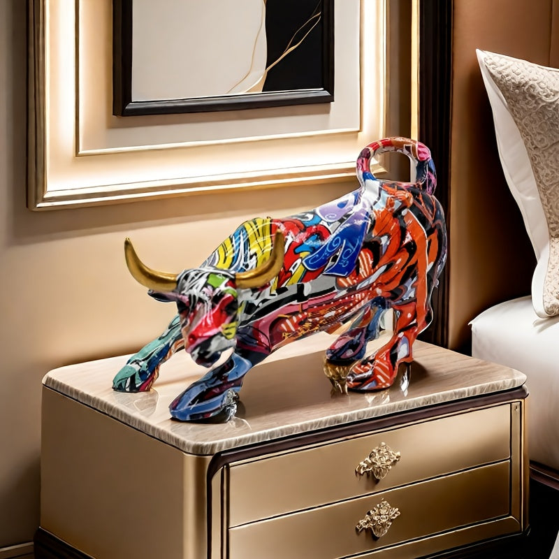 Tnessential Collectible Figurines 1pc Bold Graffiti Bull Statue 3D Decor