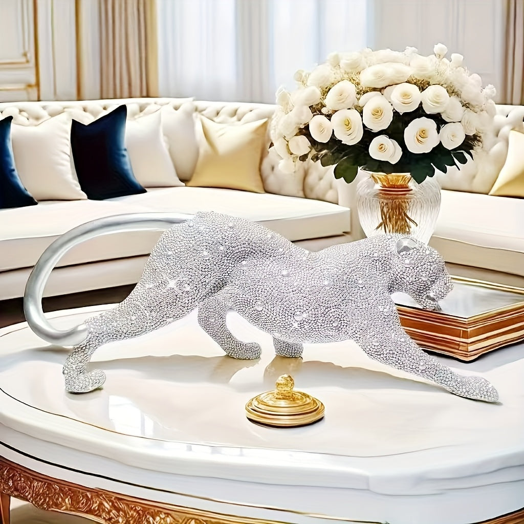 Tnessential Luxurious Golden Bead Leopard Resin Bead Art Sculpture 3D Decor