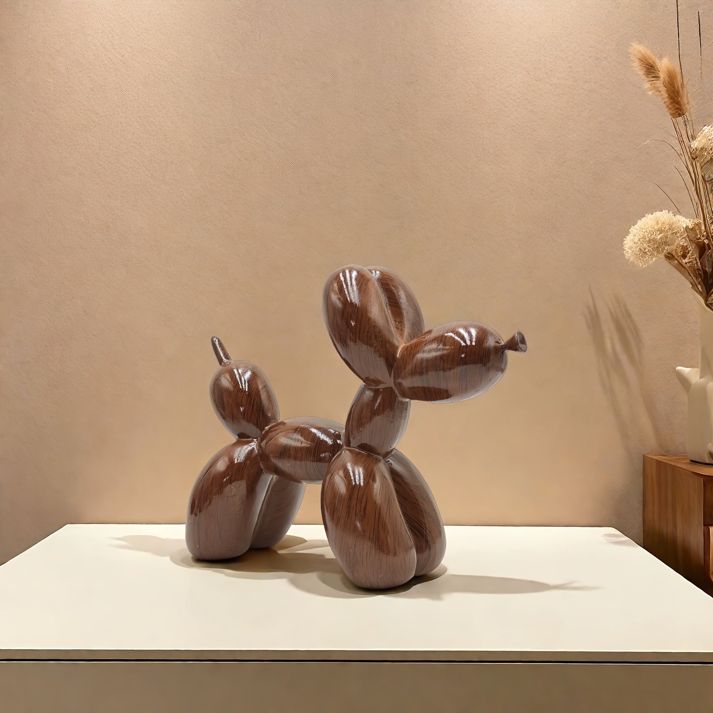 Tnessential Wood Balloon Dog Sculpture Animal Statue Art Decoration 3D Decor