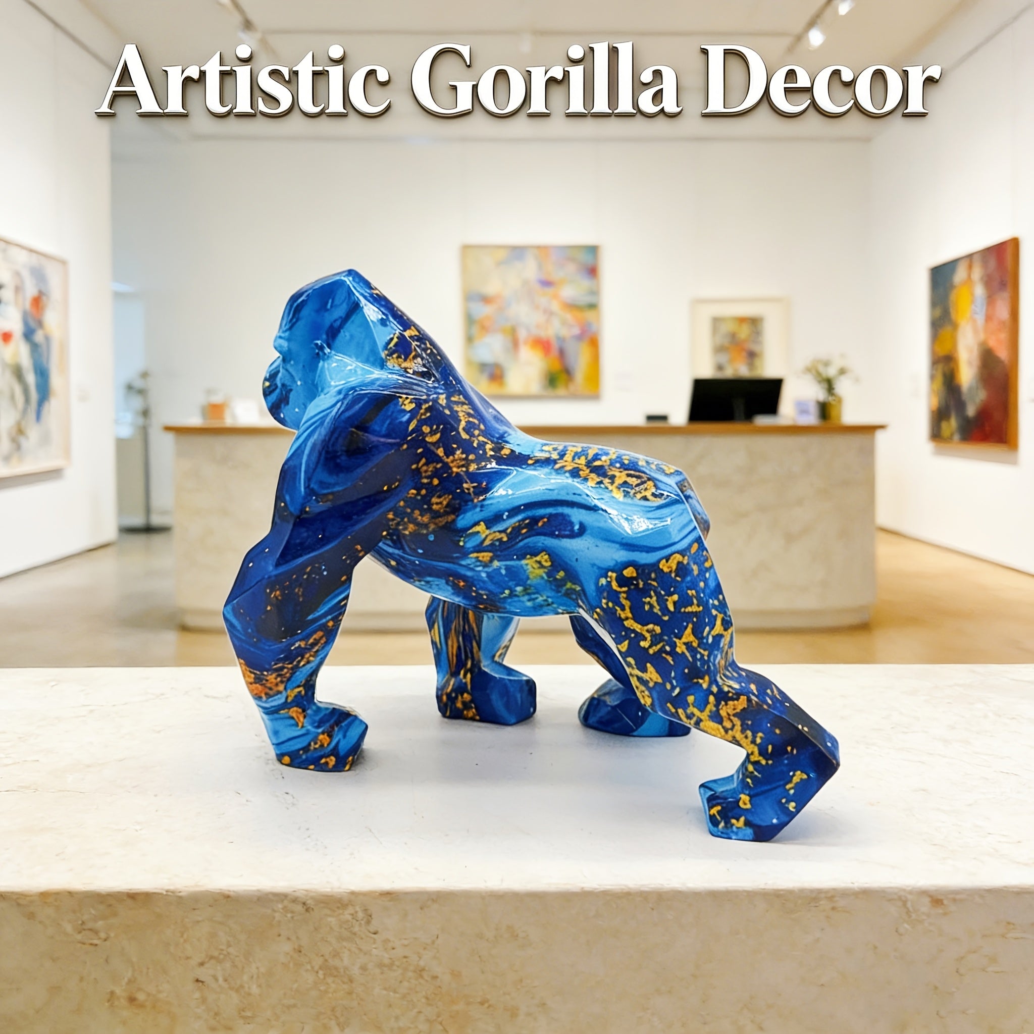 Tnessential Handmade Resin Gorilla Statue Sculpture 3D Decor
