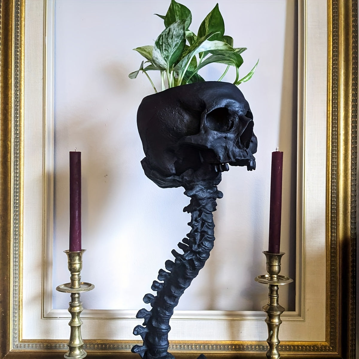 Tnessential Halloween Holiday Party Garden Resin Skull Spine Flower Pot 3D Decor
