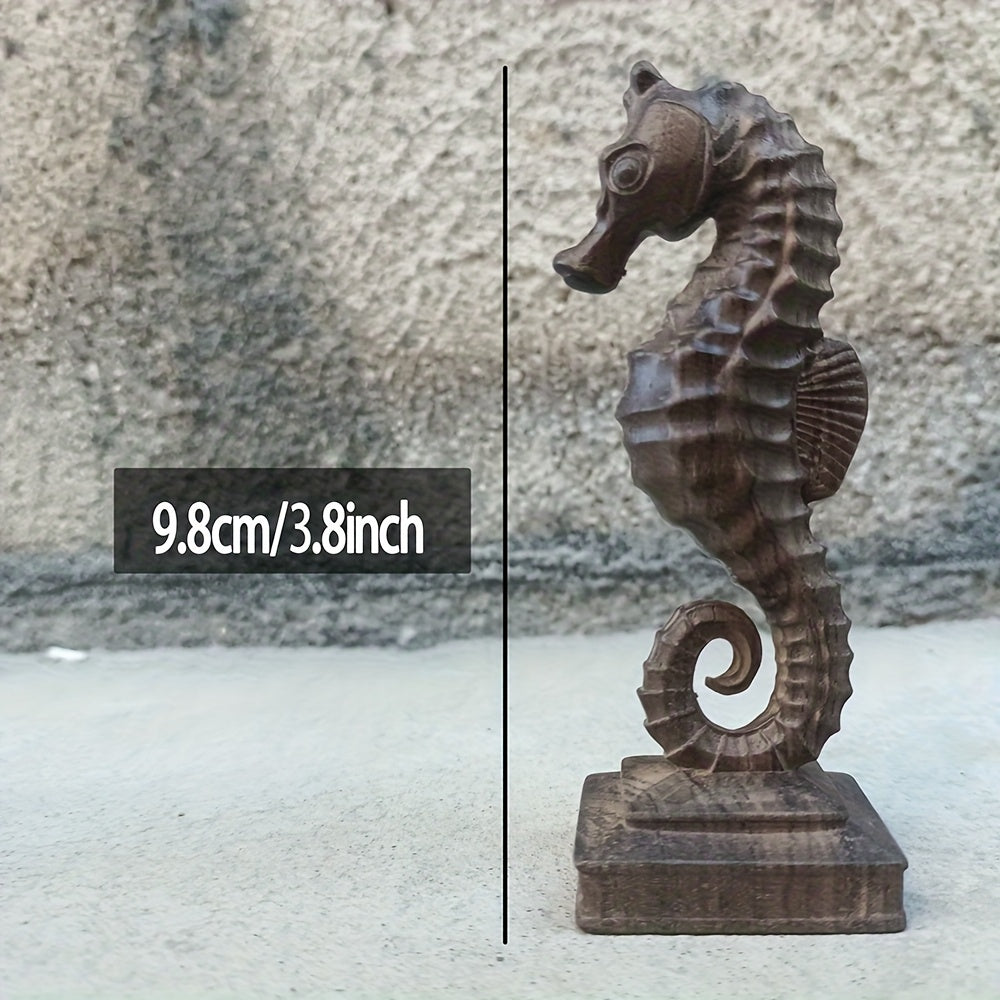 Tnessential 65 Cm Hand Carved Wooden Seahorse Ornament Entryway Decor 3D Decor