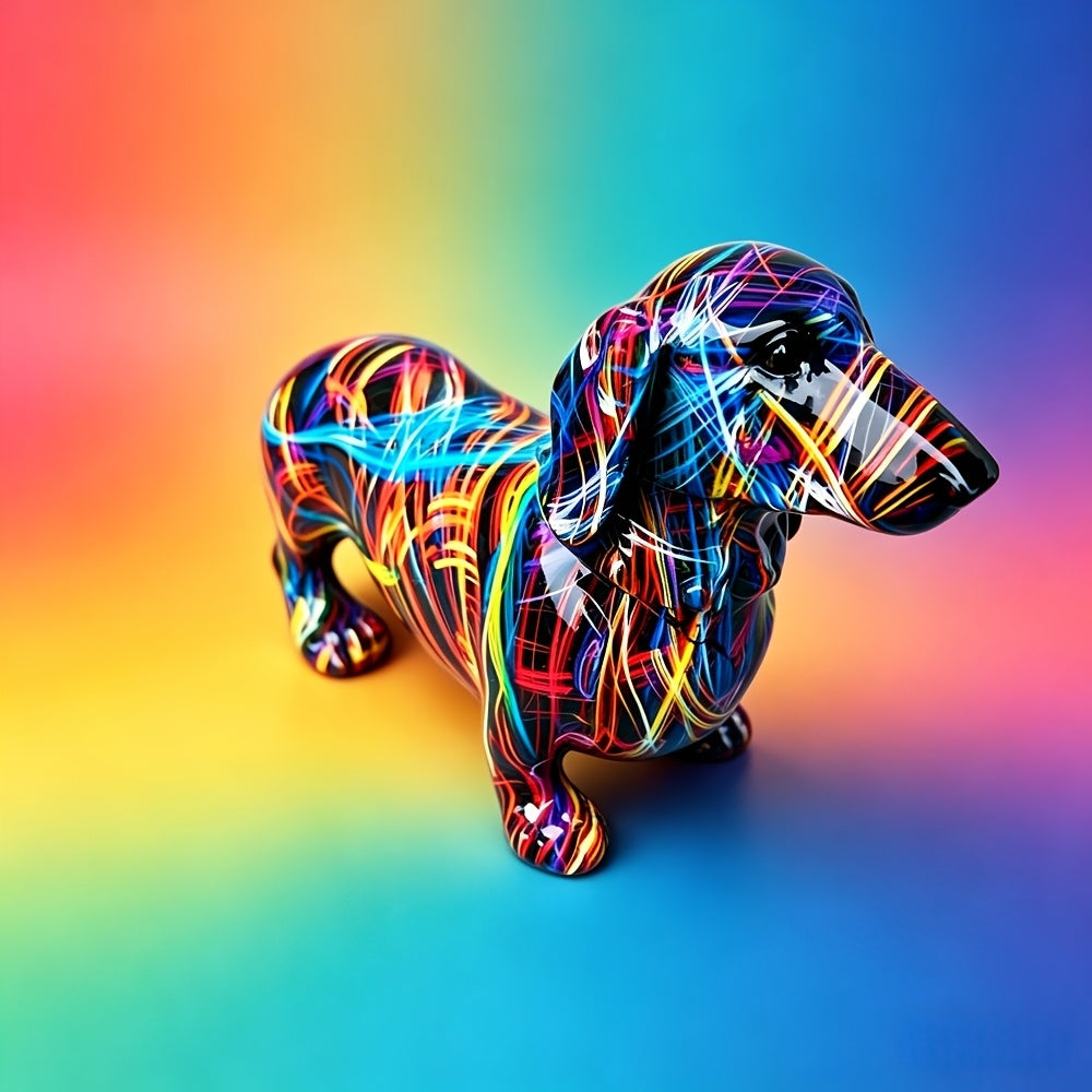 Tnessential Resin Colored Dachshund Sculpture Graffiti Dog Ornament for 3D Decor