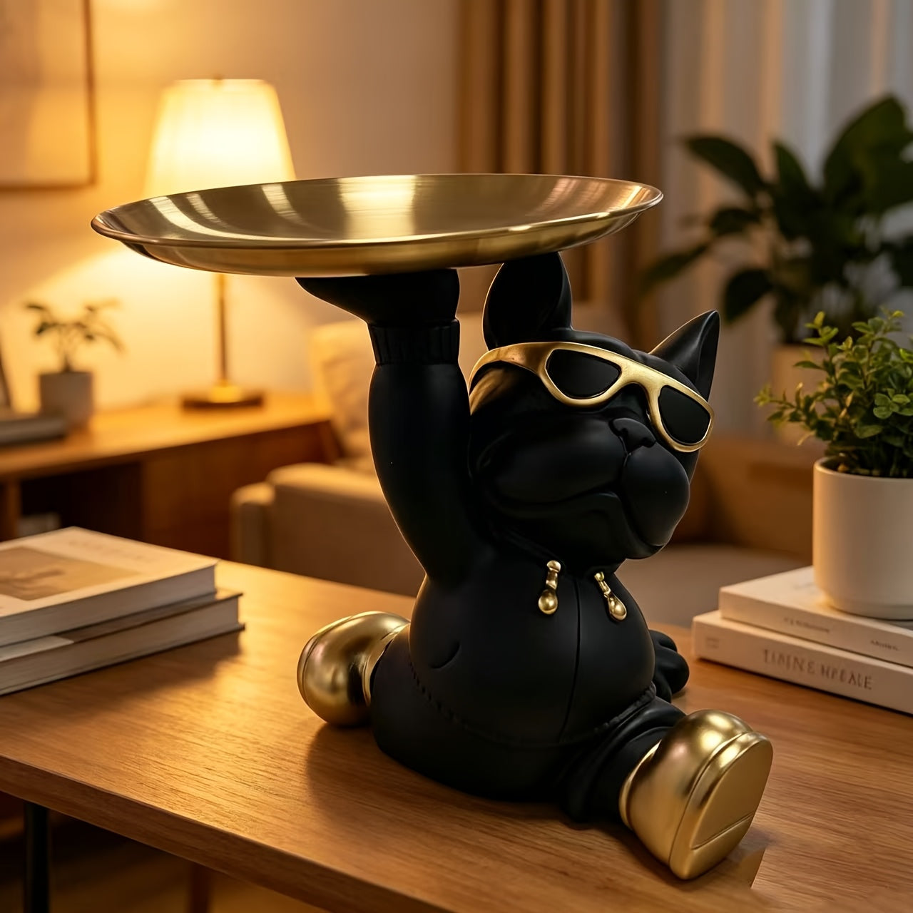 Tnessential Cute Black Bulldog Resin Statue 3D Decor