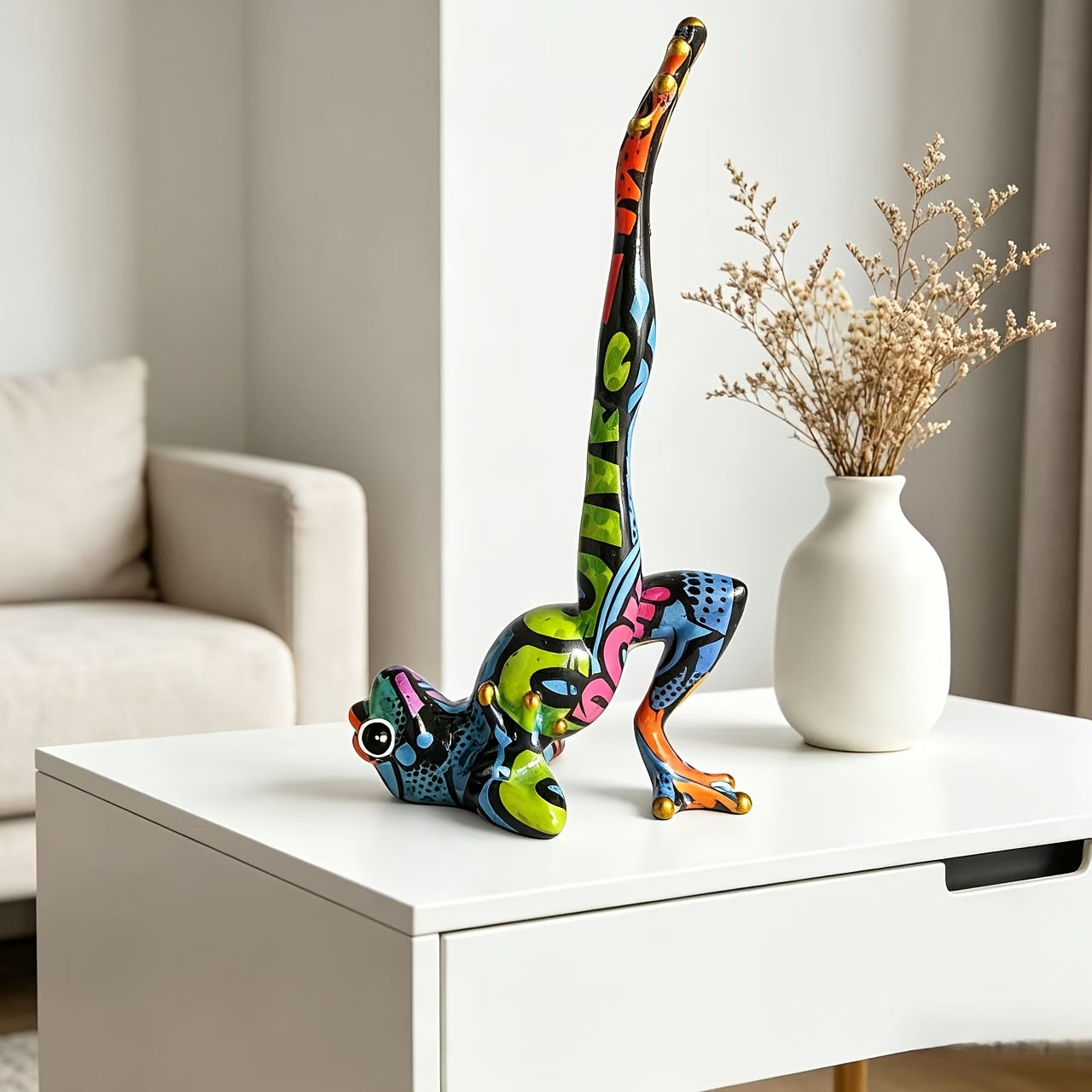 Tnessential Colorful Doodle Style Yoga Frog Resin Craft Ornament 3D Decor