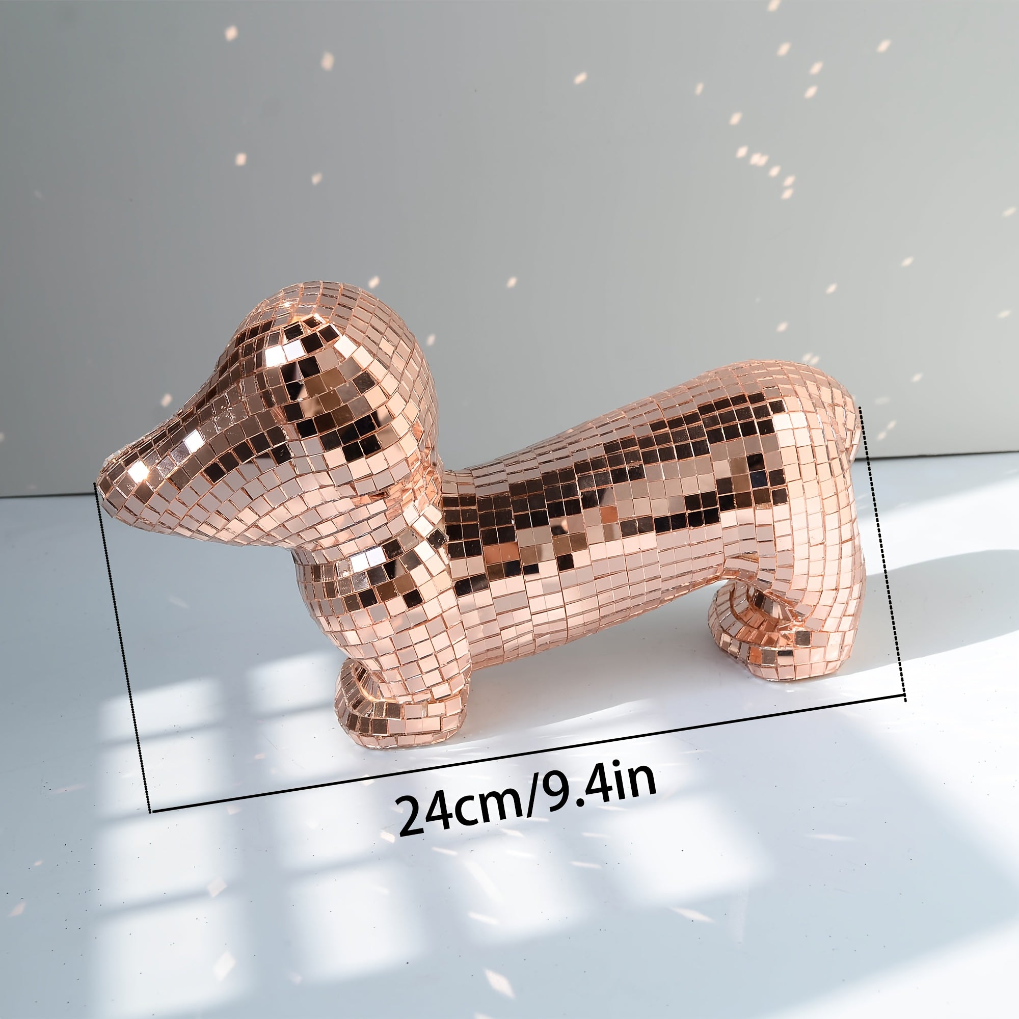 Tnessential Glittering Rose Golden Mosaic Dachshund Statue Handmade Art 3D Decor