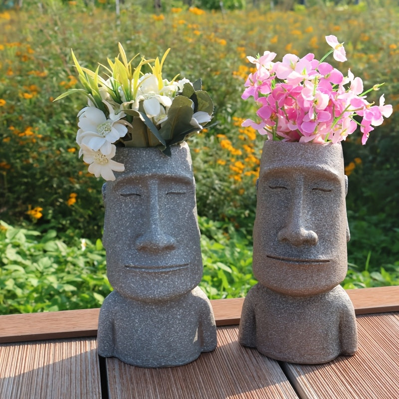 Tnessential WENYLE Creative Moai Stone Statue Flower Pot 3D Decor
