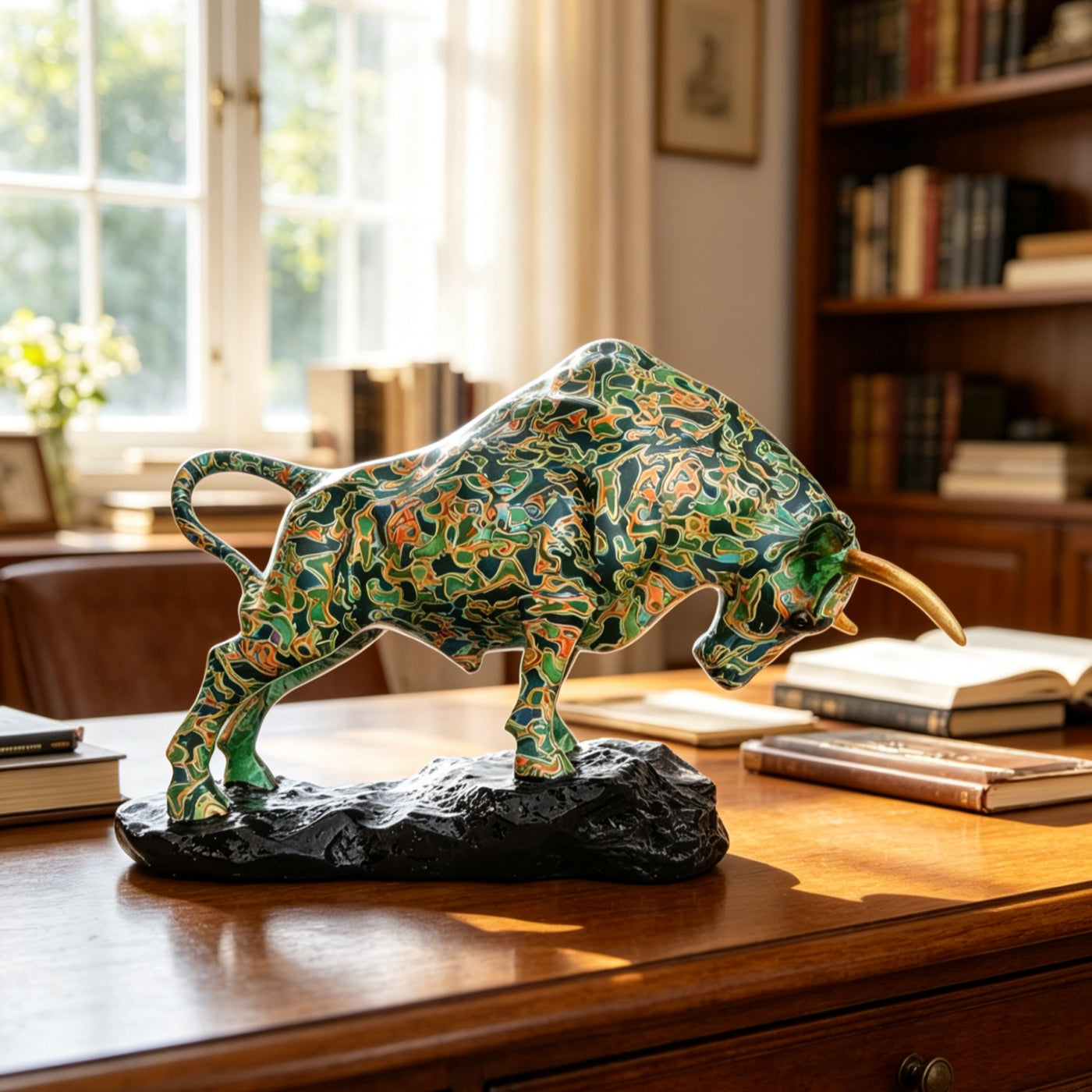 Tnessential Sparkling Resin Wall Street Bull Statue 3D Decor