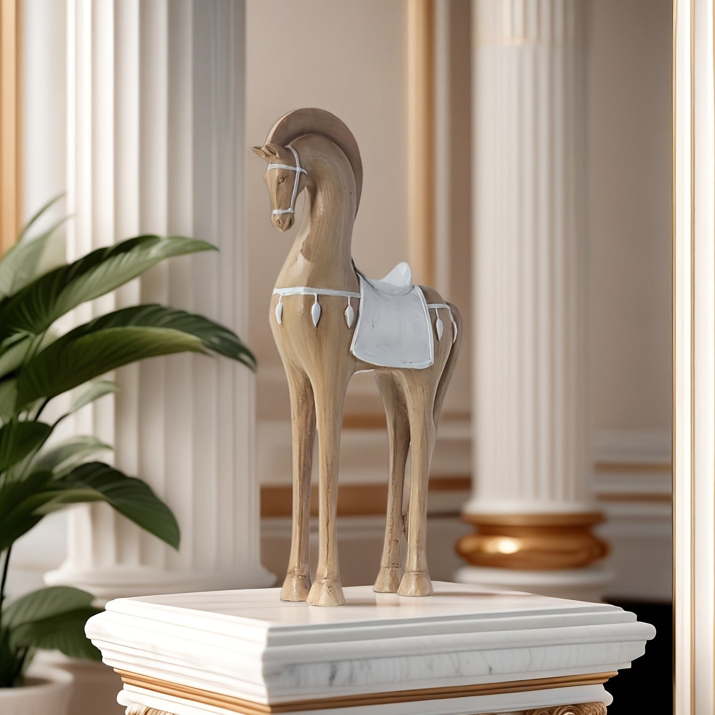 Tnessential Nordic-style Imitation Wood Horse Figurine 3D Decor
