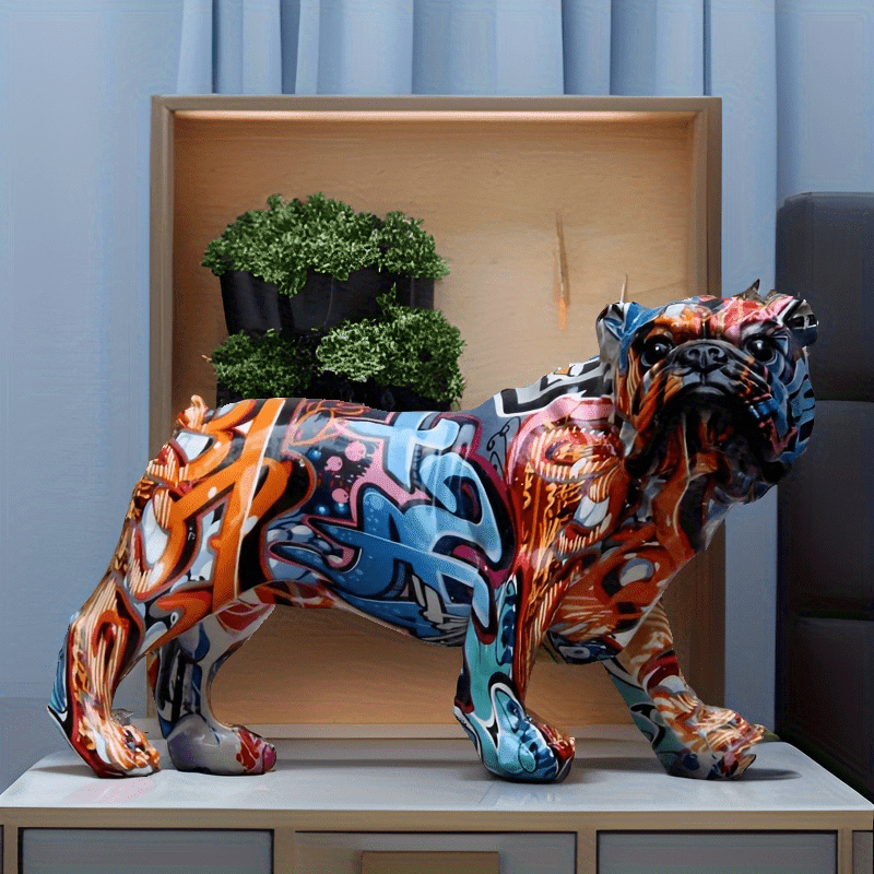 Tnessential Unique 2026 Design Resin Bulldog with Vibrant Graffiti Art 3D Decor