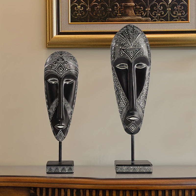 Tnessential Handcrafted Vintage Painted Resin African Mask Figurine 3D Decor