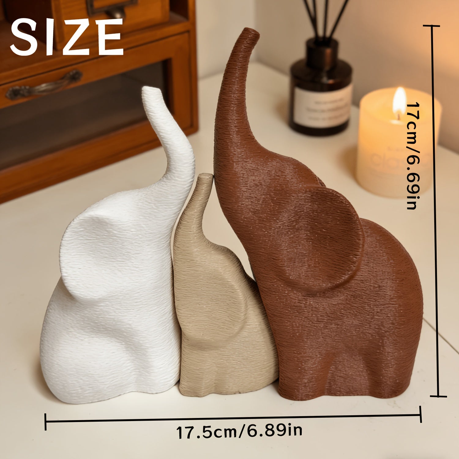 Tnessential Set of 3 Lucky Elephant Figurines 3D Decor