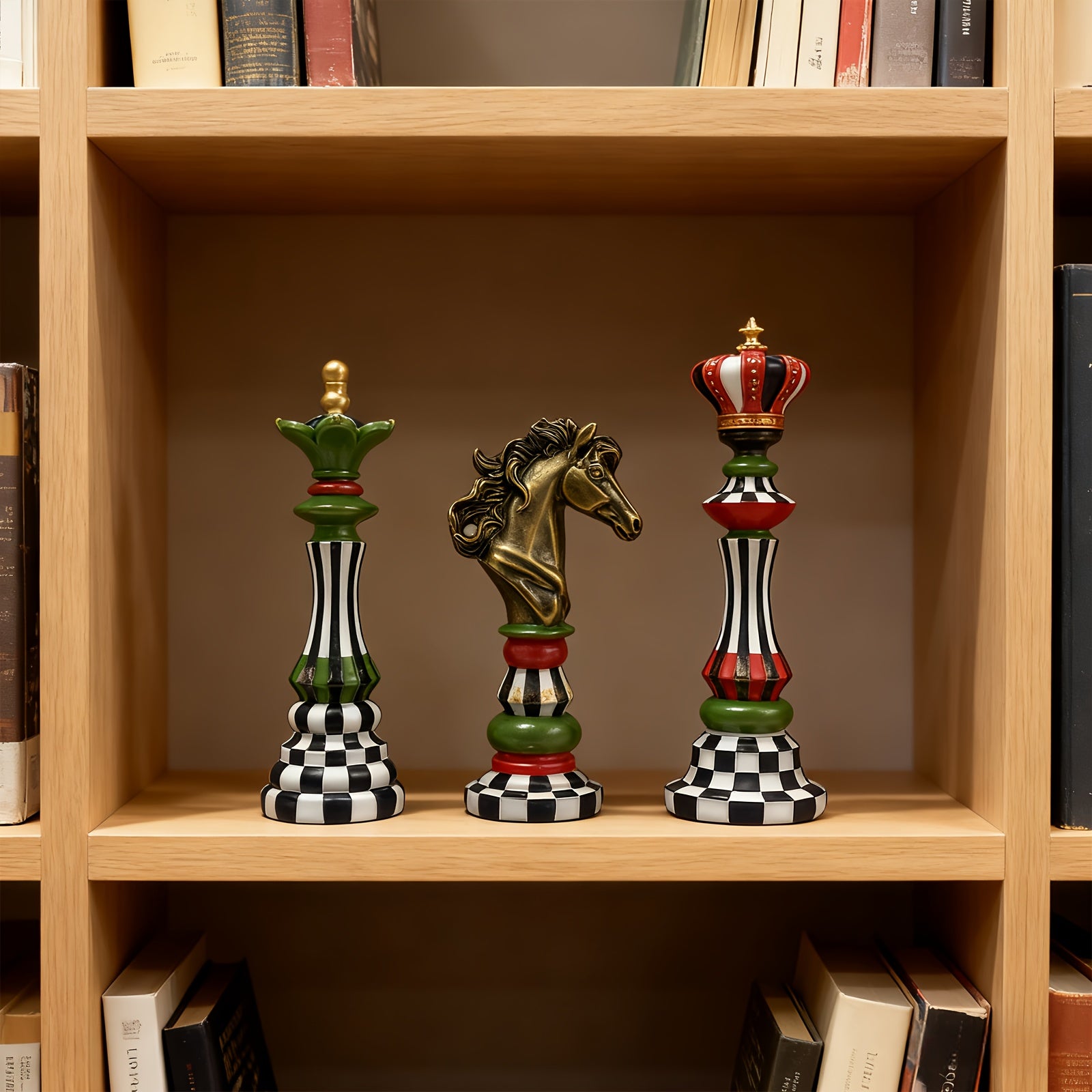 Tnessential Set of 3 Decorative Chess Pieces Featuring a Grid Design 3D Decor