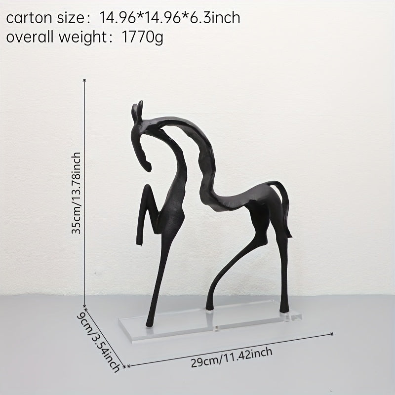 Tnessential Abstract Black Cast Iron Horse Sculpture Statue 3D Decor