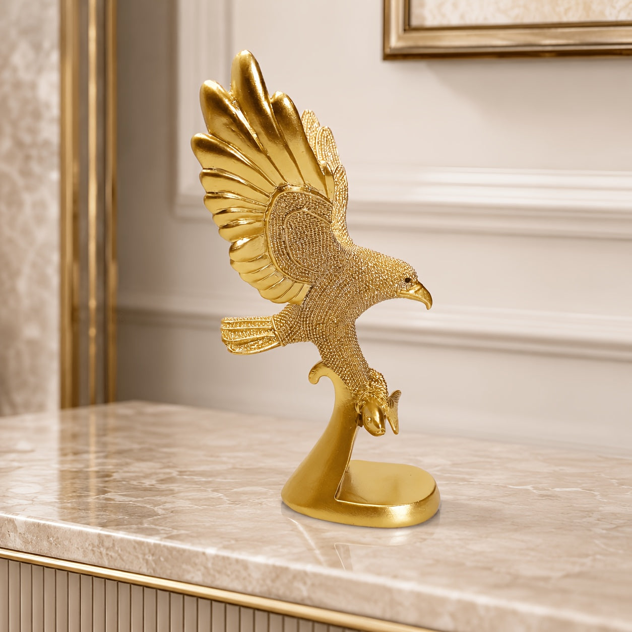 Tnessential Creative and Shiny Resin Craft Statue of a Fish-catching 3D Decor