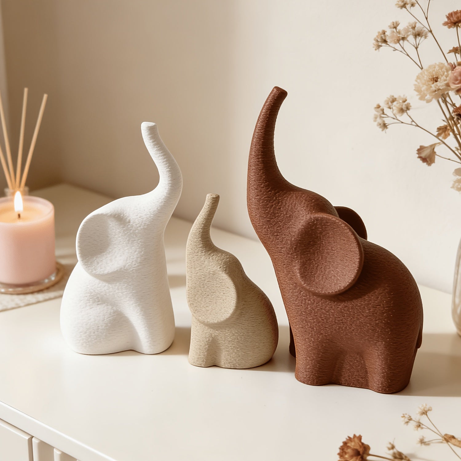 Tnessential Set of 3 Lucky Elephant Figurines 3D Decor