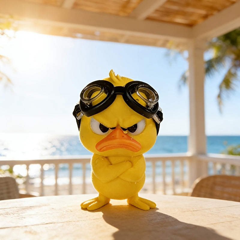 Tnessential An Angry Little Yellow Duck Figurine with Swimming Goggles 3D Decor