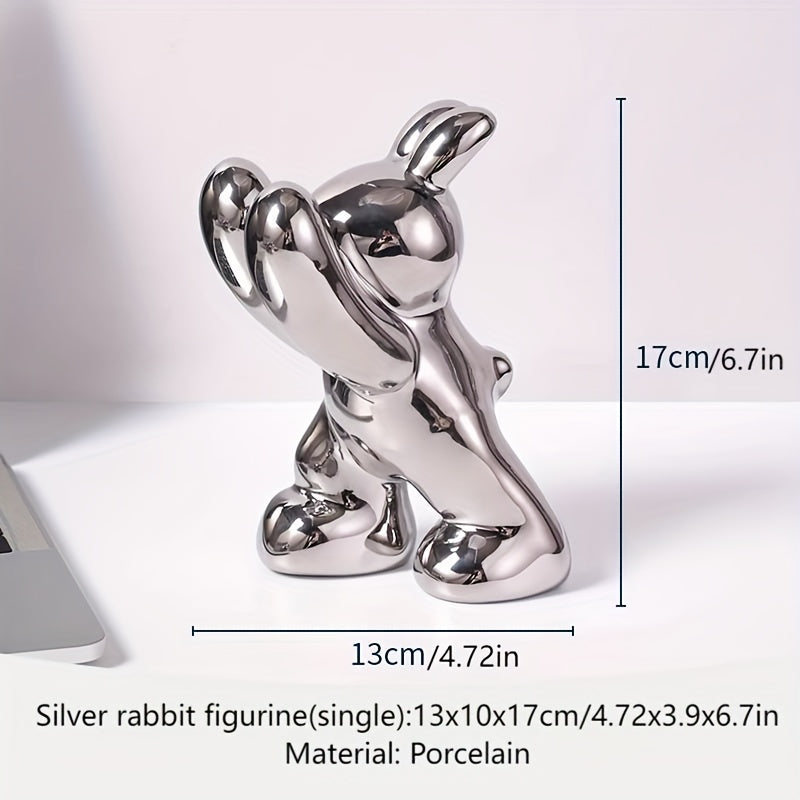 Tnessential Ceramic Rabbit Bookend with a High-end Silvery Plating 3D Decor