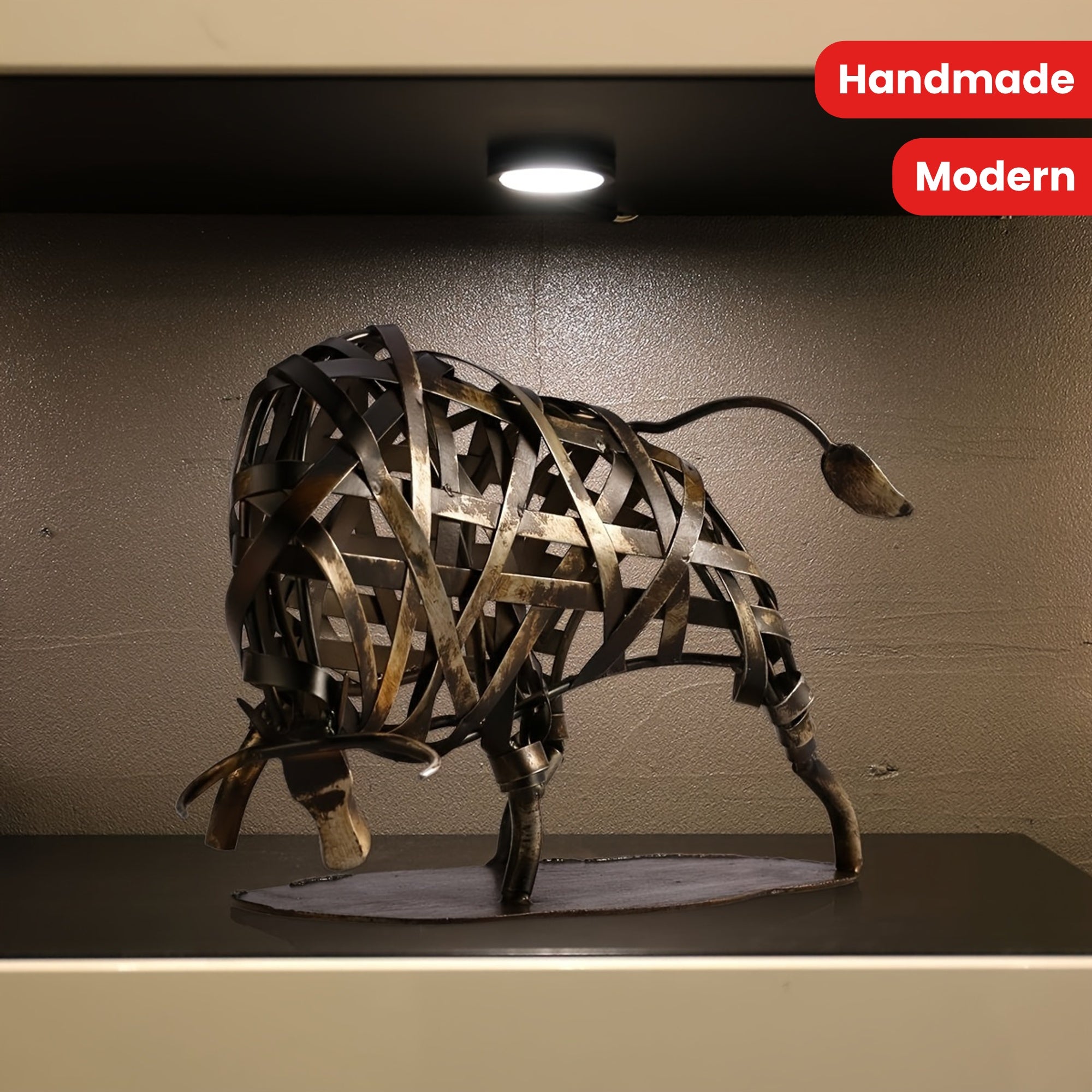 Tnessential Iron Woven Cow Metal Sculpture 3D Decor