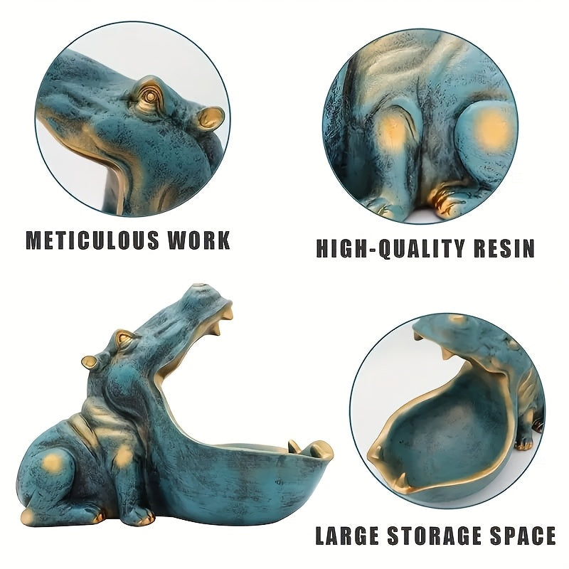 Tnessential Resin Hippopotamus Sculpture with Big Mouth 3D Decor