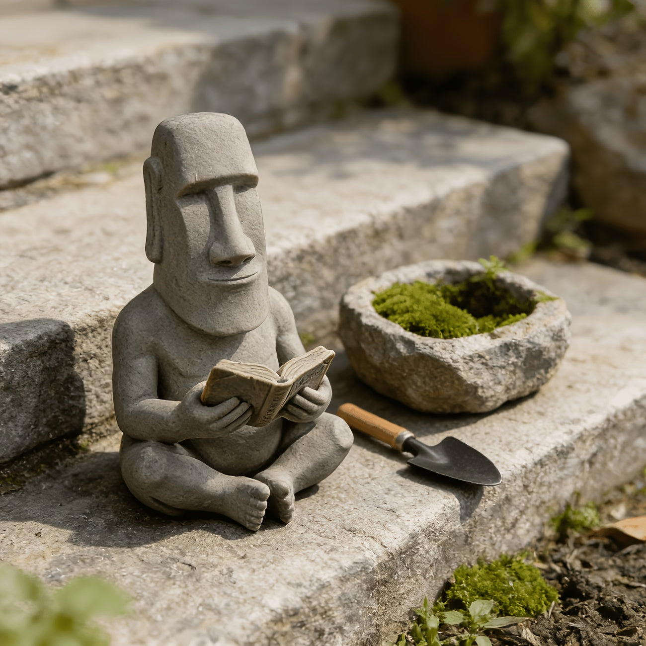 Tnessential Reading Moai Statue Ornament 3D Decor