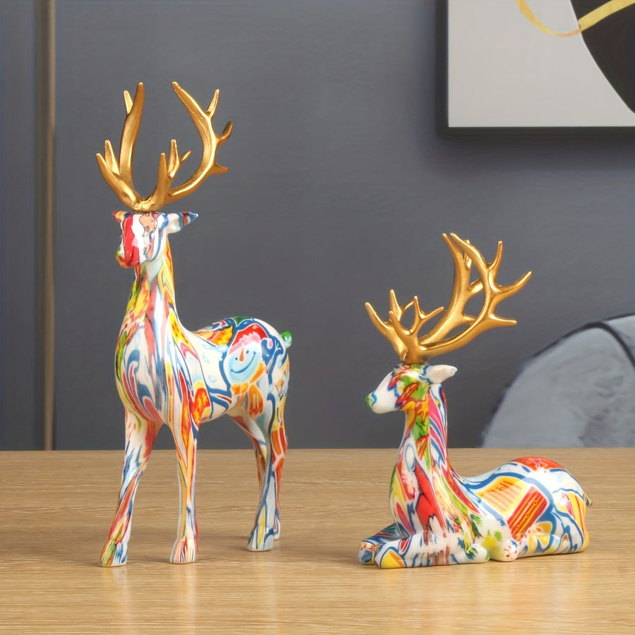 Tnessential Multicolor Christmas Reindeer Statues 3D Decor
