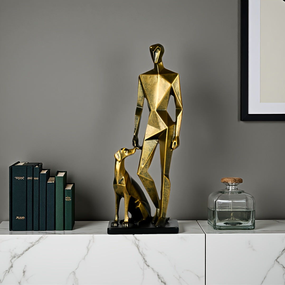 Tnessential Modern Minimalist Human & Dog Sculpture Statue 3D Decor