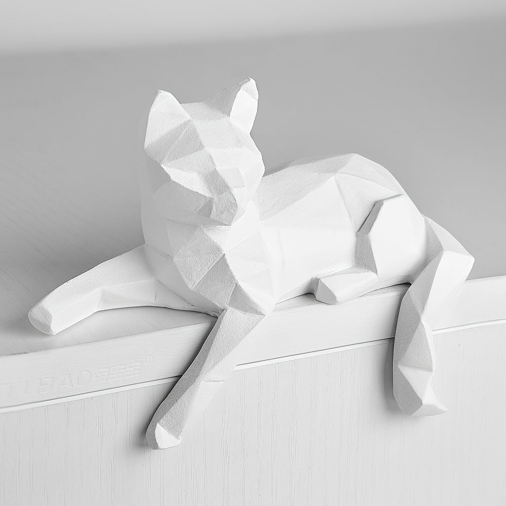 Tnessential Of Cat Sculpture Geometric Cut Animal Resin Artwork 3D Decor