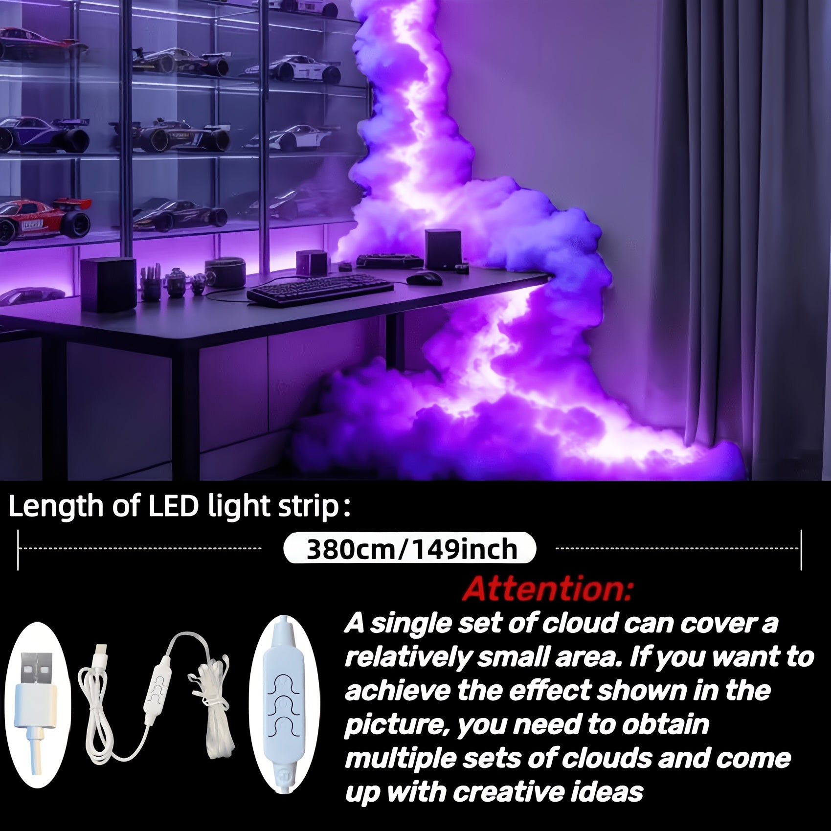 Tnessential 78 Meter Glowing 3D Lightning Thundercloud Light 3D Decor