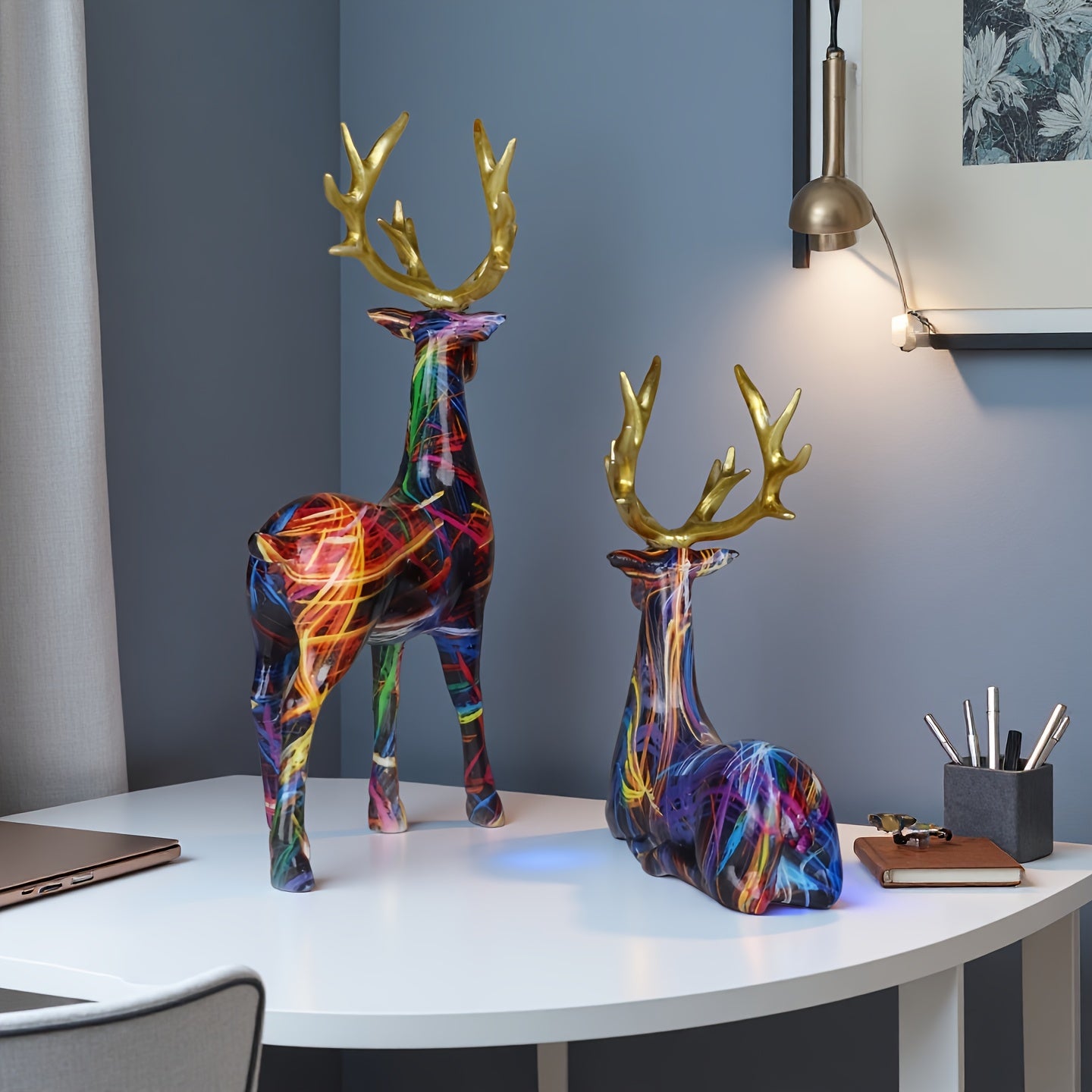 Tnessential Set of Colorful Reindeer Figurines 3D Decor