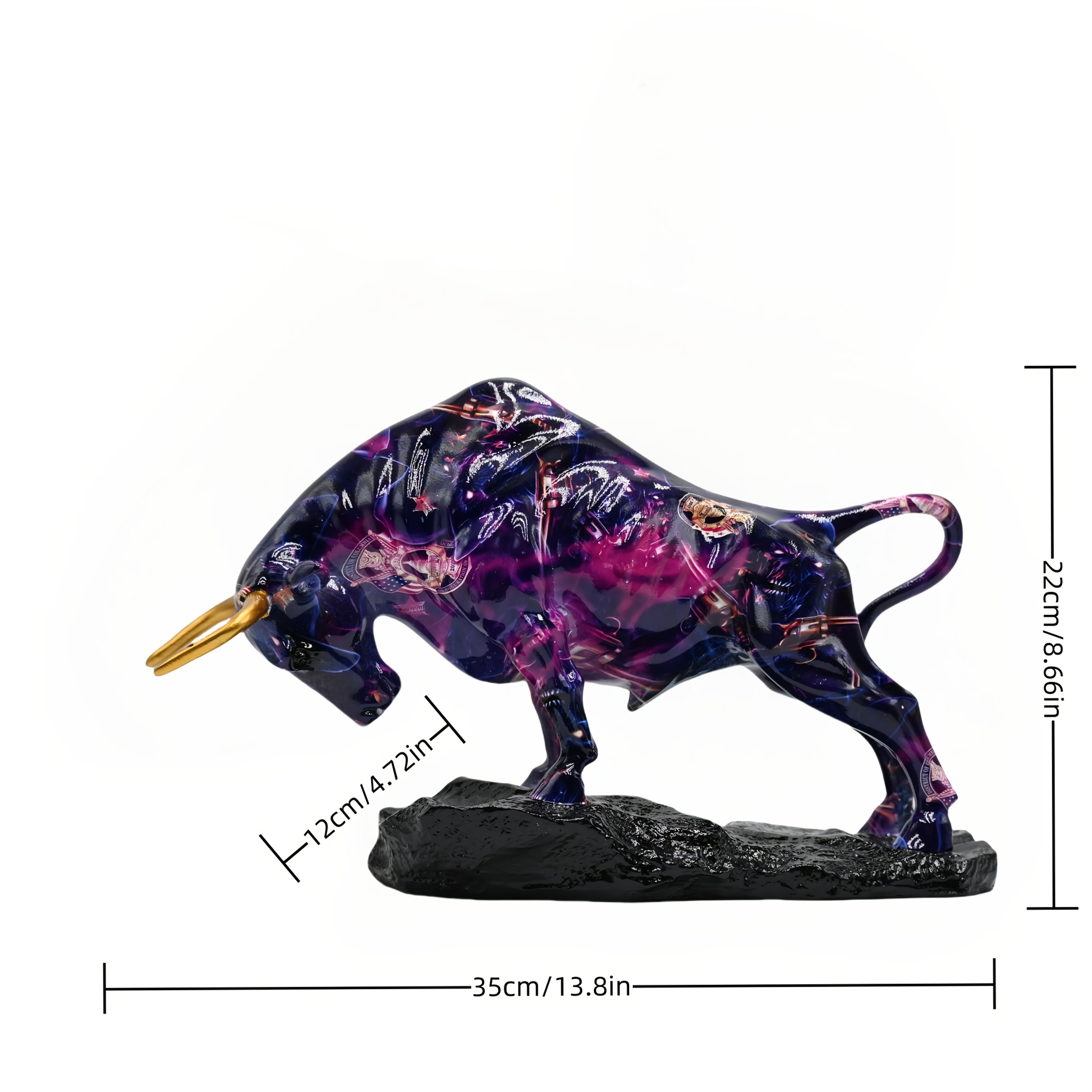 Tnessential Majestic Purple Resin Bull Statue with Golden Horns 3D Decor