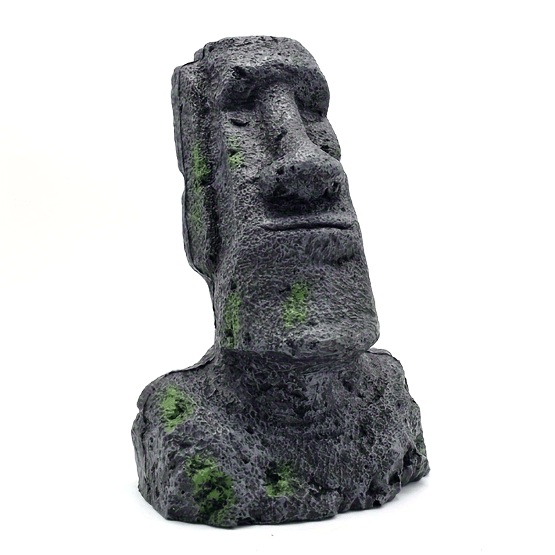 Tnessential Aquarium Ornament Easter Island Statue Resin Pipe Fish Tank 3D Decor