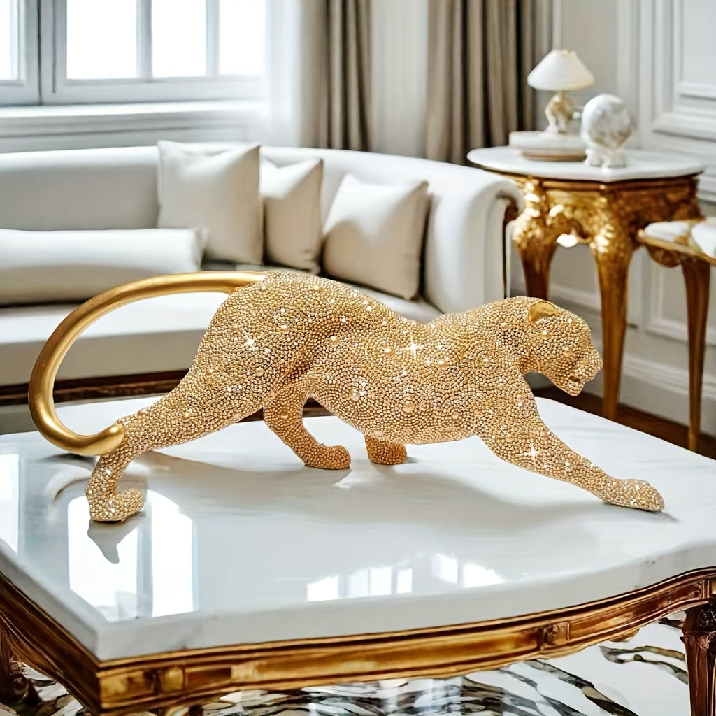 Tnessential Luxurious Golden Bead Leopard Resin Bead Art Sculpture 3D Decor