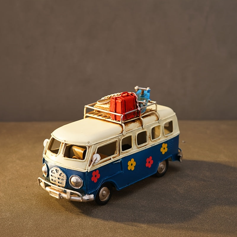 Tnessential Iron Art Retro Handmade Bus Car Model Statue American 3D Decor