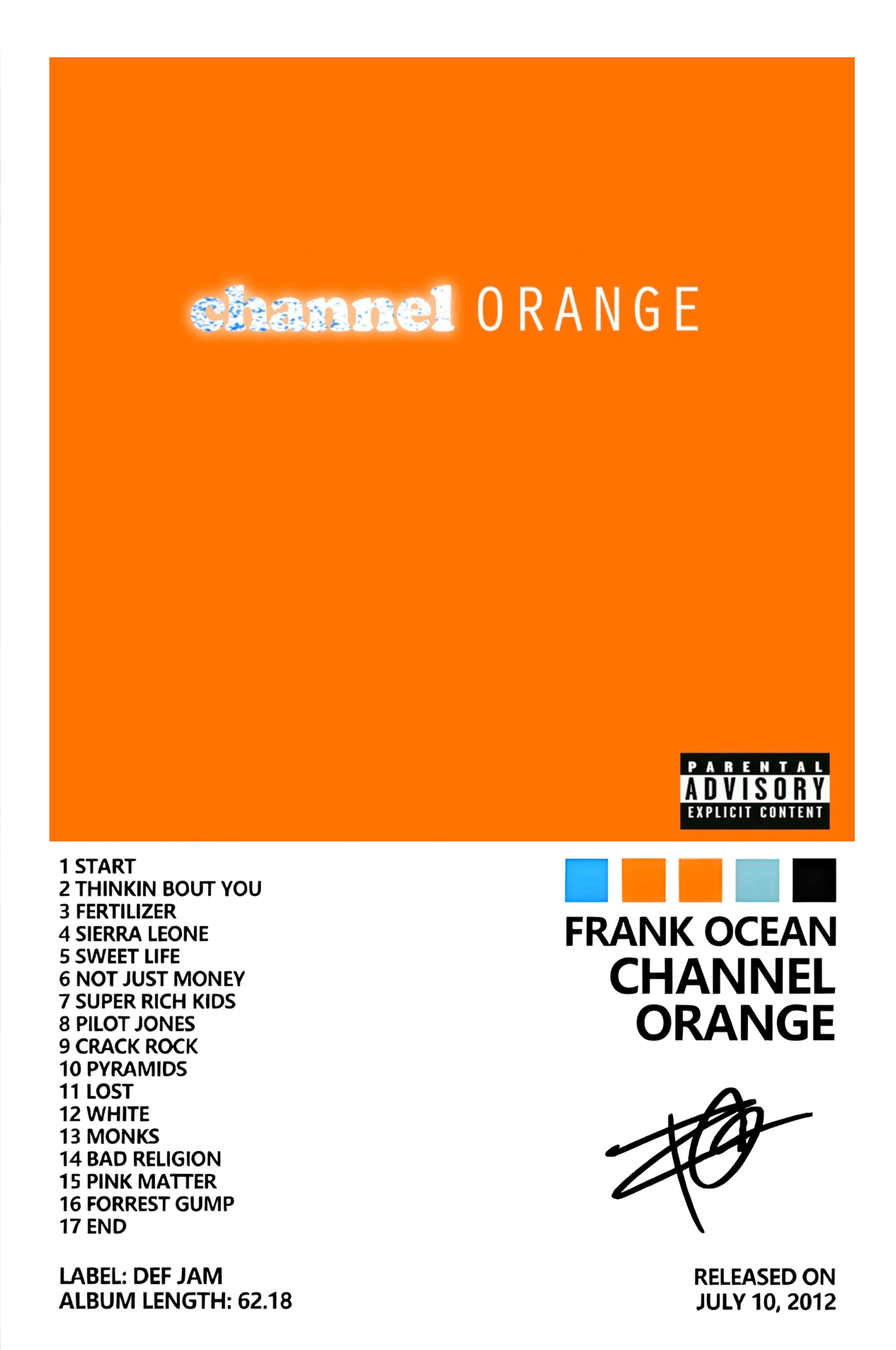 FRANK OCEAN " CHANNEL ORANGE " CANVAS POSTER