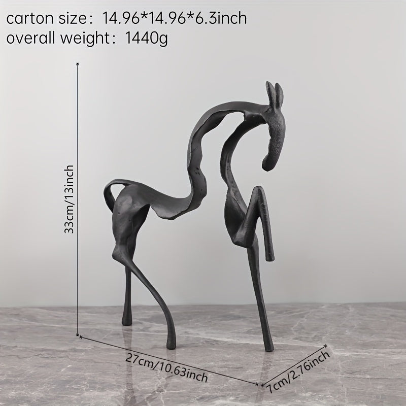 Tnessential Abstract Black Cast Iron Horse Sculpture Statue 3D Decor