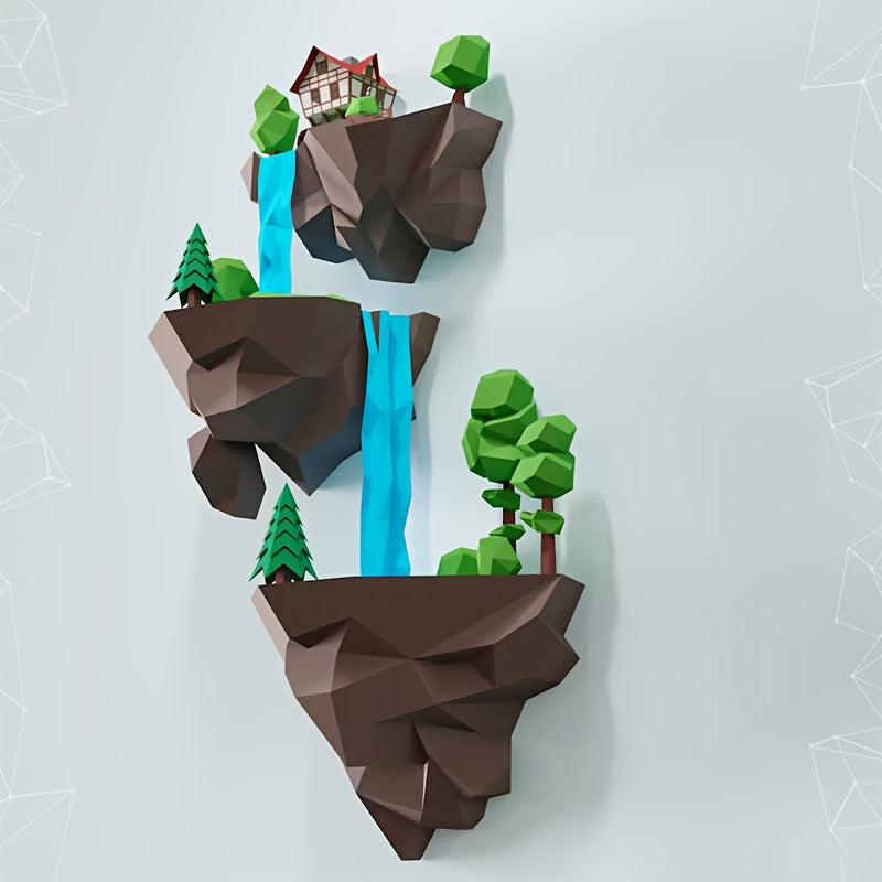 Tnessential Diy Soaring Island Waterfall Geometric Paper Model Needs to 3D Decor