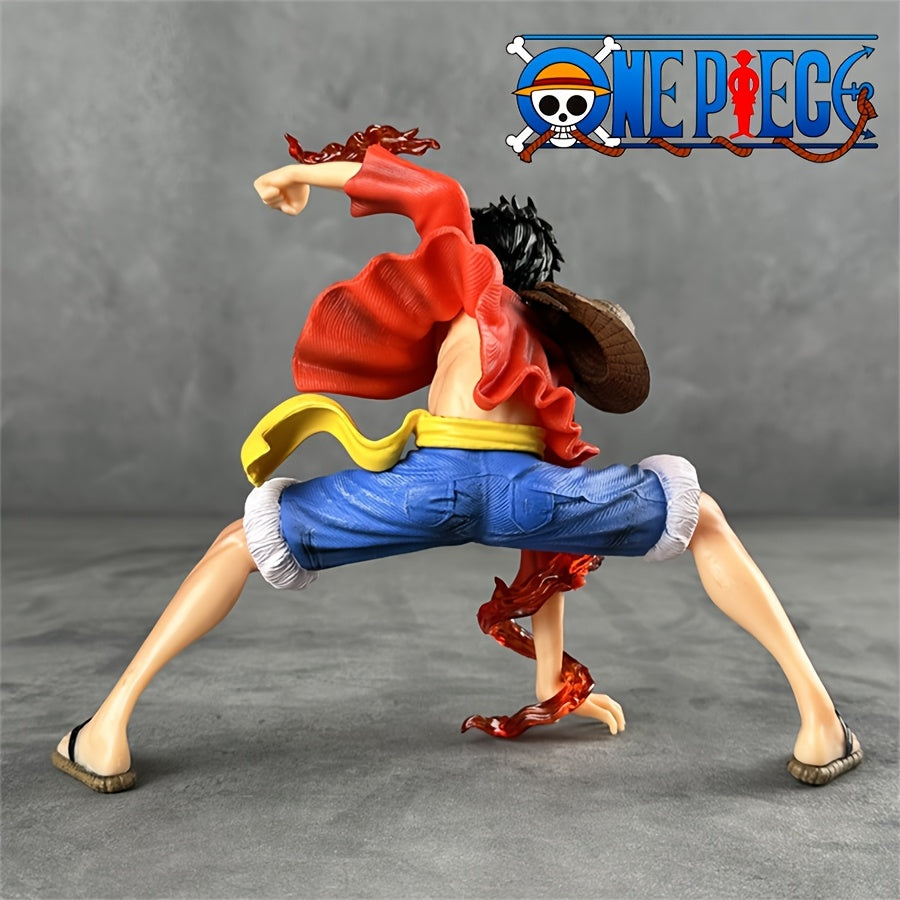 Tnessential Anime Figure: Luffy Squatting Scene Statue Model with Red 3D Decor