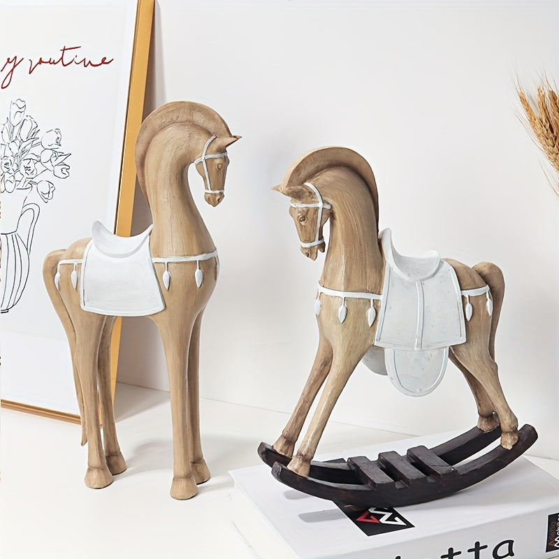 Tnessential Nordic-style Imitation Wood Horse Figurine 3D Decor
