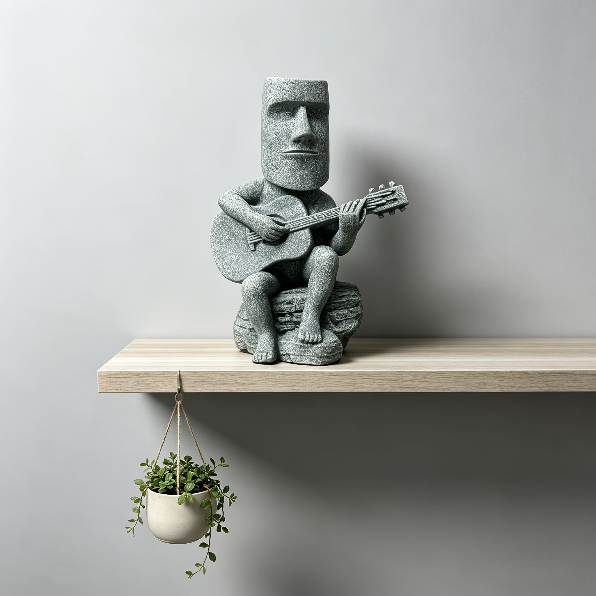 Tnessential Green Sandstone Moai Statue Figurine Creative Rocking 3D Decor