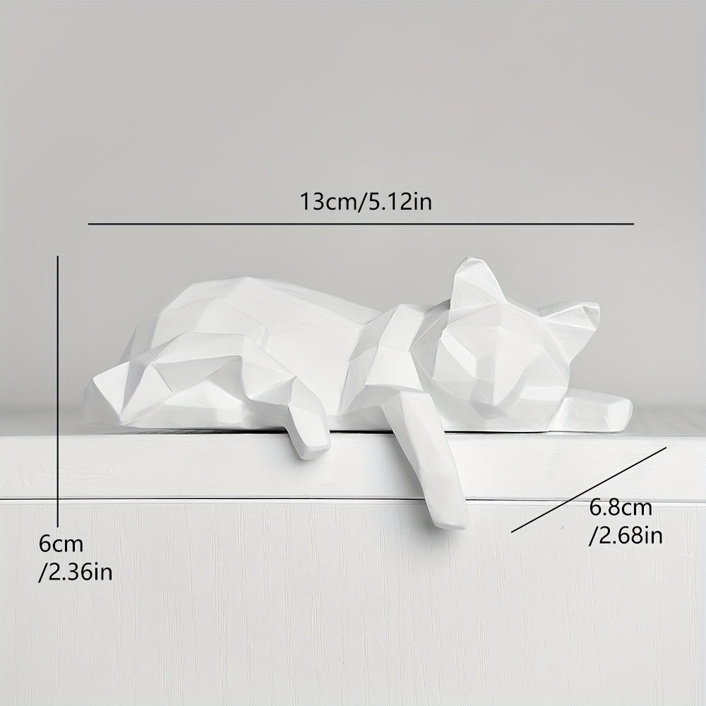 Tnessential Of Cat Sculpture Geometric Cut Animal Resin Artwork 3D Decor