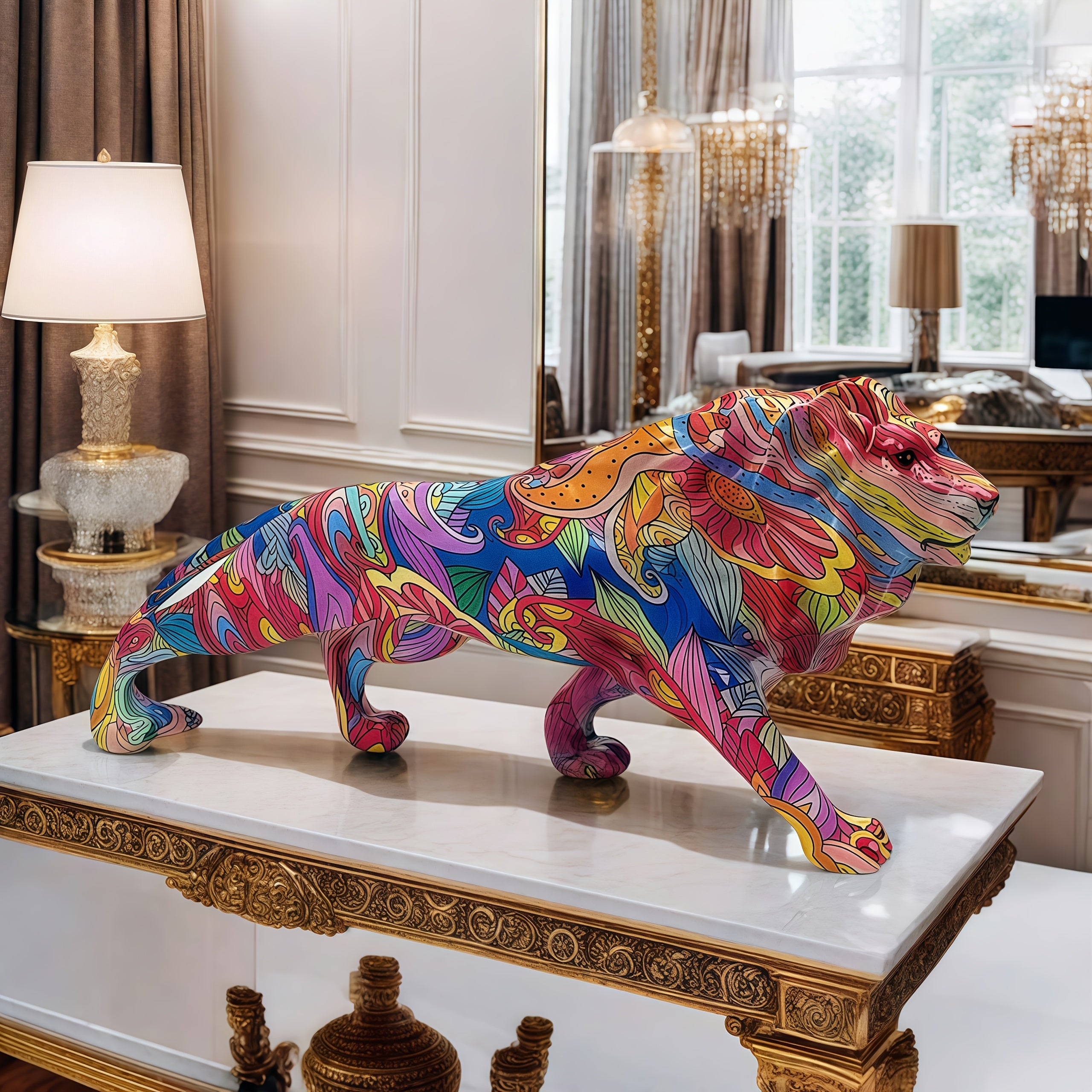 Tnessential Creative High-end Graffiti Lion Resin Sculpture 3D Decor