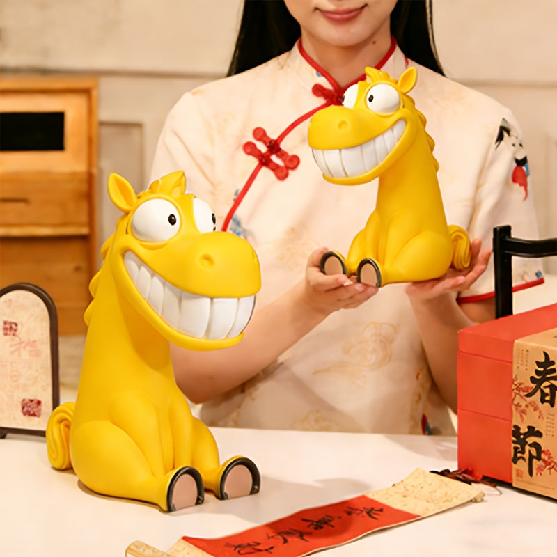 Tnessential Yellow Horse Statue with a Funny Grin 3D Decor